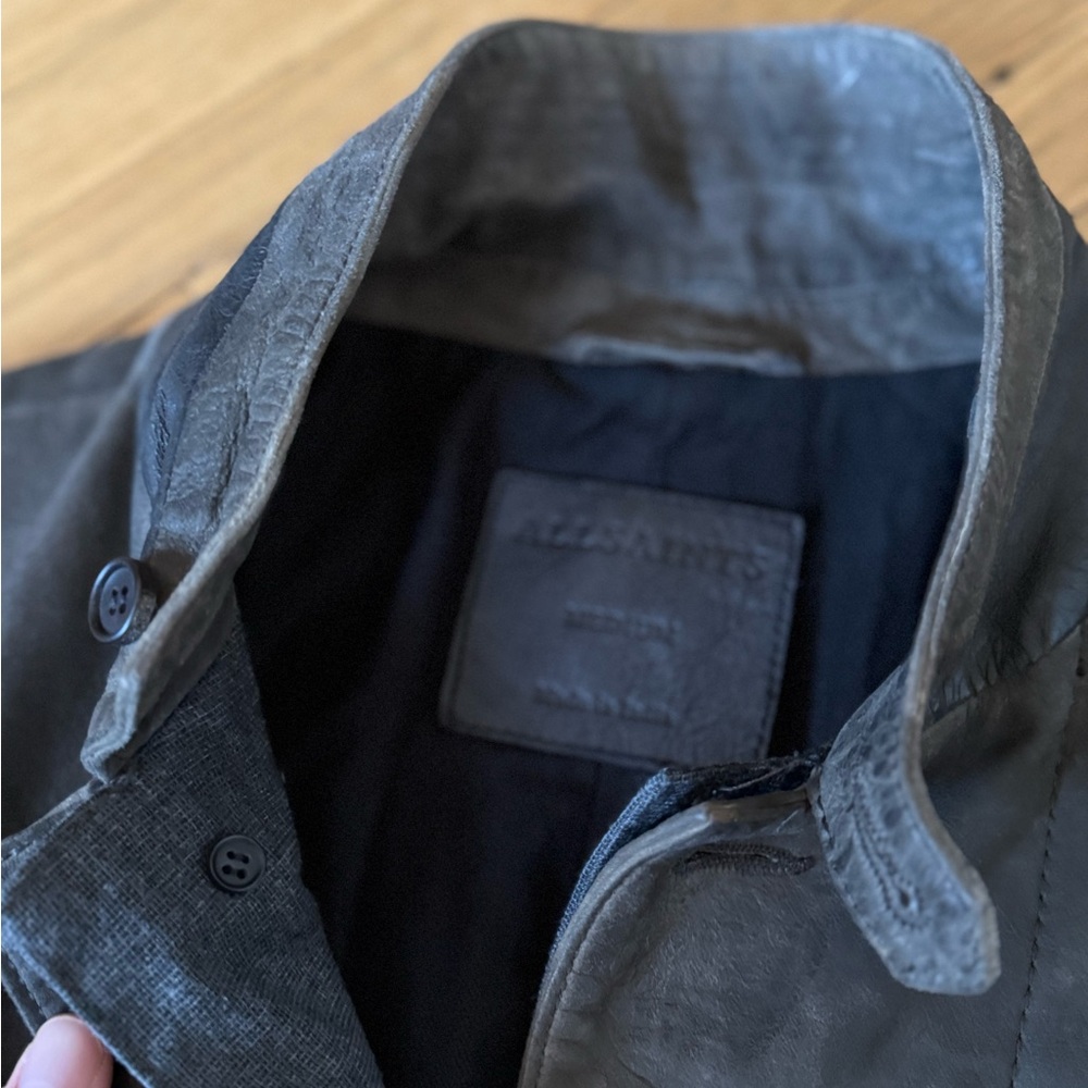 All Saints Survey Double Layer Suede Dark Gray Green Blazer Jacket | M - Picture 9 of 14